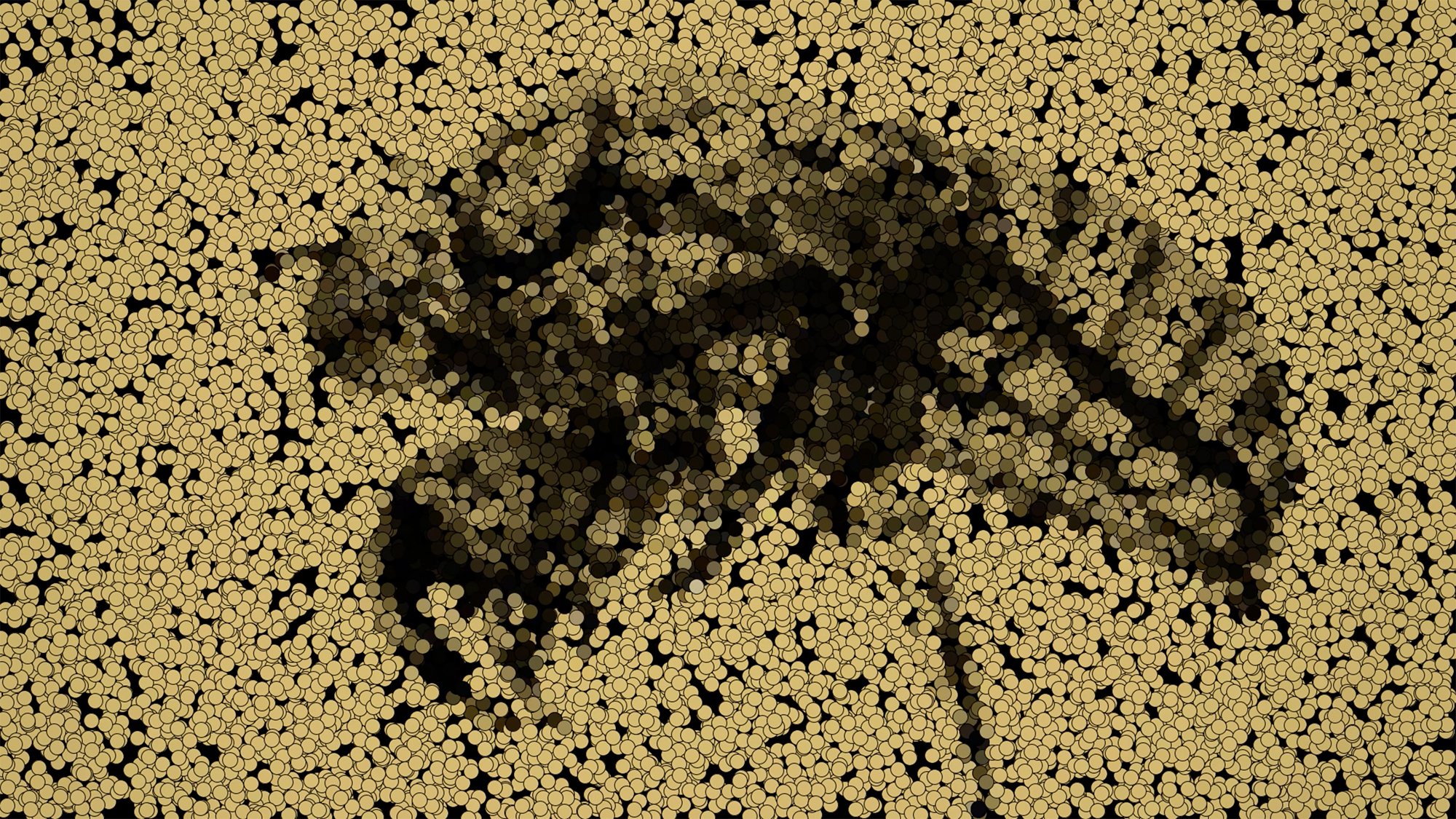 A mosaic pattern of small, yellow hexagons forms the abstract shape of a meadow froghopper, an insect, in dark shades at the center of the image.