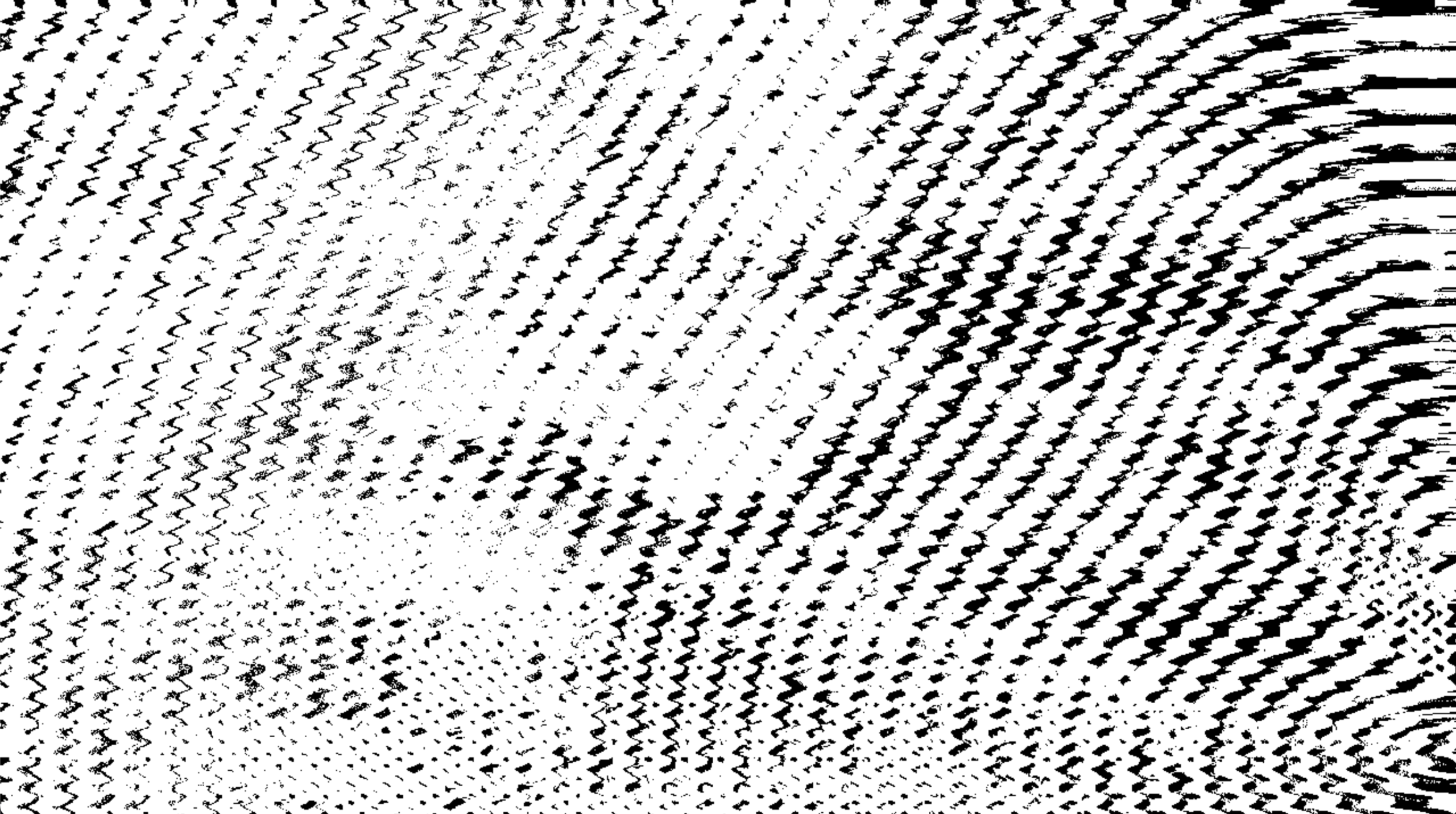 Black and white abstract pattern with wavy zigzag lines and curved shapes creating a distorted, optical illusion effect across the image.