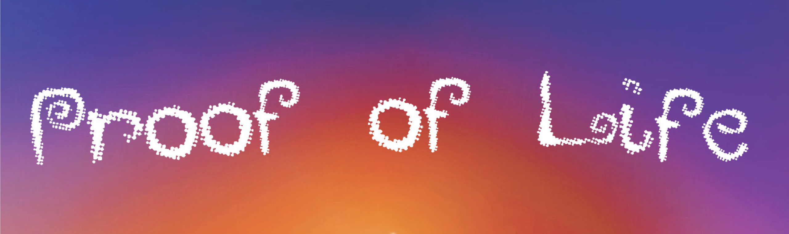White pixelated text reading 